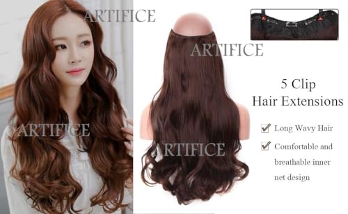 Image of Artifice 5 Clips 24inch Clip in Hair Extensions Thick Long Hair Extensions Upgrade Soft Lace Weft Lightweight Hair Extensions for Any Event for Girls Women BROWN
