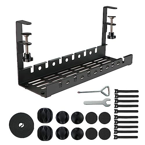 Kit de Plateau de Gestion des Câbles sous Bureau, Passe-Câbles Bureau sans Perçage, Câble Management Bureau Support de Câble Organisateur de Fil en Acier