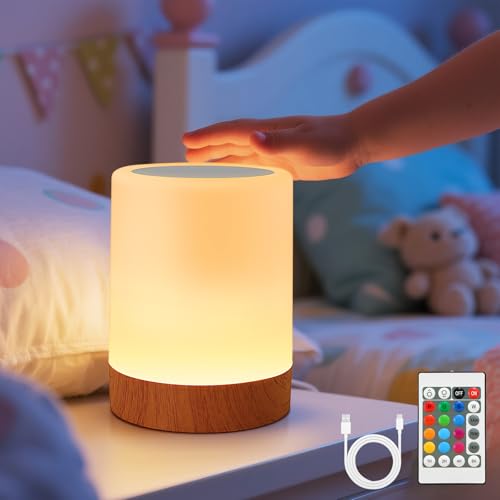 VKH Lampe de chevet LED RGB sans fil tactile et dimmable avec télécommande, veilleuse rechargeable...