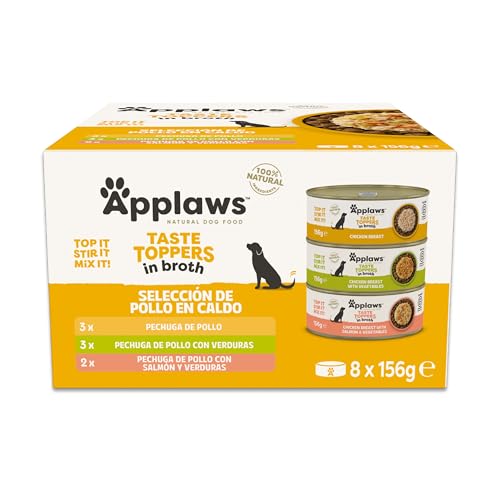 Applaws Complemento de Comida Húmeda para Perros Natural, Variedad de Pollo sin Granos en Salsa, 8 Latas de 156g