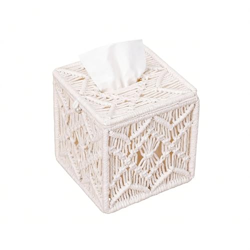 Boho Deko Taschentuchbox Handgeflochten Kubus Deckel Feuchttücher Box, Taschentuchspender für Wohnzimmer, Badezimmer, Küche Gewebebox-Tissue Box Bover