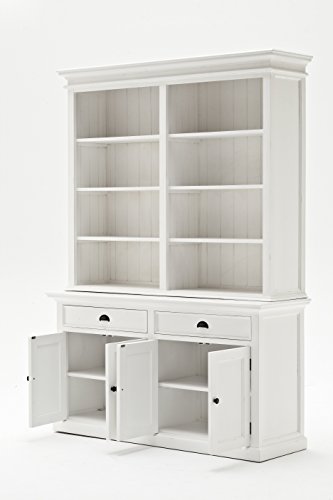 NovaSolo Halifax Pure White Mahogany Wood Hutch Bookcase With Storage And 2 Drawers - Thumbnail 3