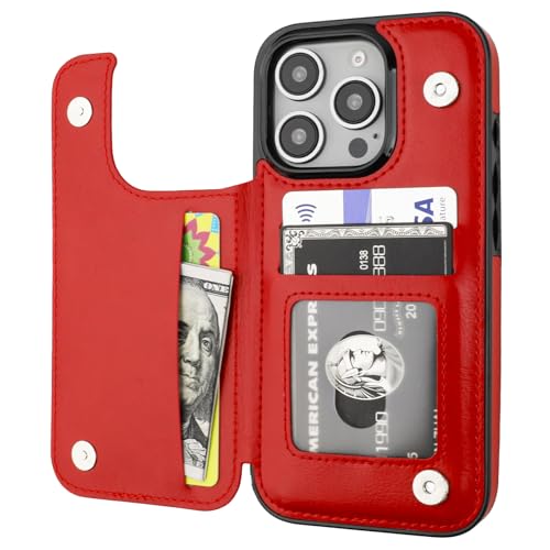 ONETOP for iPhone 16 Pro Wallet Case with Credit Card Holder,Red