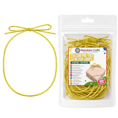 Mandala Crafts 10 Inch Yellow Pre-Tied Stretch Loops for Gift Wrapping