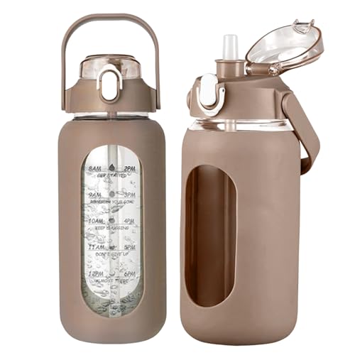 32oz Water Bottle with Straw Glass Water Bottles with Time Marker and Silicone Sleeve Motivational Sports Drinking Bottle for School Office Use Coffee,Water Bottles, Water Bottles with Straw, Glass W
