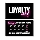 Beauty Business Loyalty Card, 10-Punch Reward System, Business Card size, 55 cards, full color high gloss front and back, UV coated, Modern design, create your own reward (Black and Hot pink)