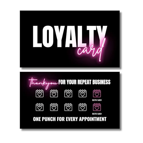 Beauty Business Loyalty Card, 10-Punch Reward System, Business Card size, 55 cards, full color high gloss front and back, UV coated, Modern design, create your own reward (Black and Hot pink)