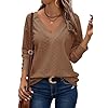 Dokotoo Women’s Tops Dressy Casual V Neck Long Sleeve Buttons Hollow Out Lace Embroidered Blouses Shirts