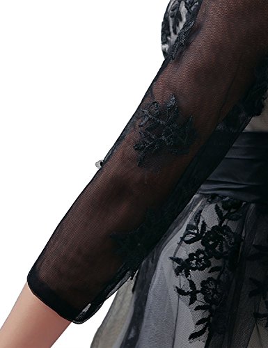 Sarahbridal Women's Tea Length Prom Dress 2022 Lace Applique Tulle Evening Gowns With Sleeve Black Us2 #TOP29