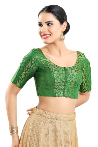 Image of Vamas Women's Brocade & Georgette Padded Self Design Half Sleeve Readymade Saree Blouse (X-1126.ELB)