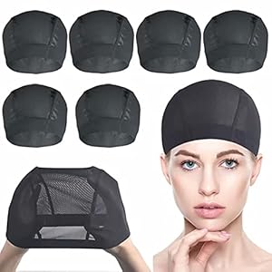 Smilco Mesh Dome Cap for Wig Making 6 Pack Stretchable Dome Mesh Lace Front Wig Caps for Women （Black）