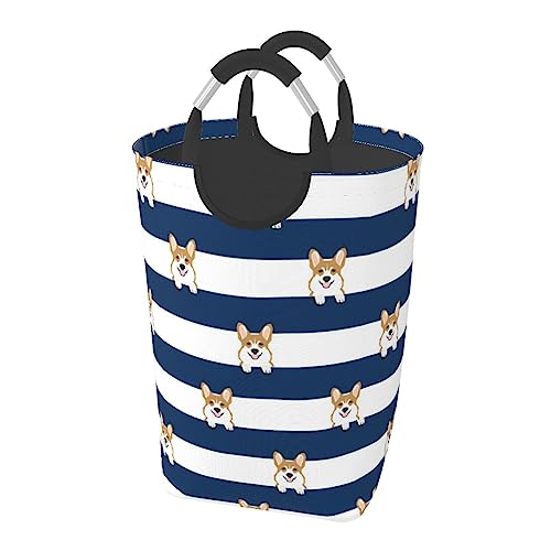 可愛い コーギー ランドリーバスケット 洗濯カゴ 取っ手付き ハンドル付き 大容量 50l ランドリー収納 洗濯物入れ