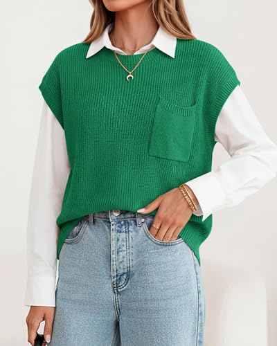 KIRUNDO Summer Fall Short Sleeve Sweater for Women 2026 Casual Sweater Vest Cotton Knit Pullover Tank Tops Fashion Clothing(Green, Medium) — view 6