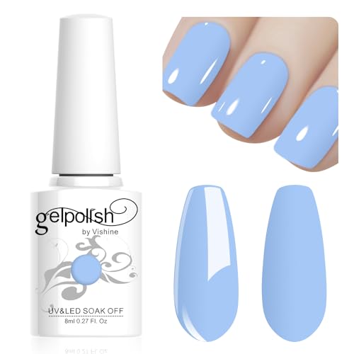 Vishine Vernis Gel Semi Permanent Macaron Bleu clair pastel Vernis à Ongles UV Gel Soft Bright Colors Longue Durée Soak Off Nail Art Manicure Salon 8ml LM208