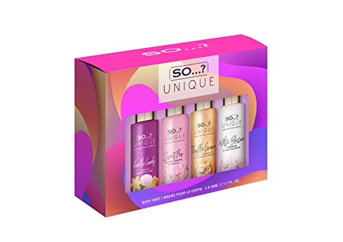 So…? Unique Women’s Mini Mist Body Spray Fragrance Gift Set 4 x 50ml’ (Vanilla Candy + Sweet Pea + White Blossom+ Truffle Cream)