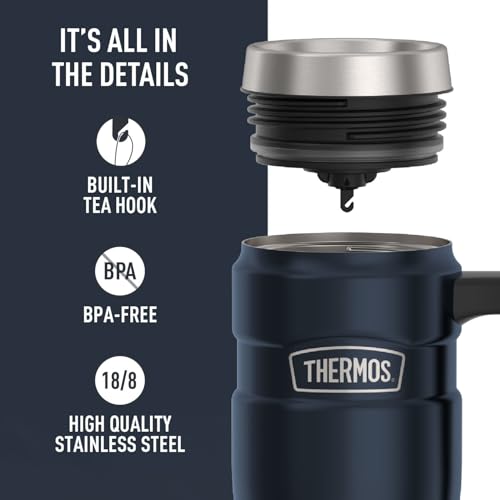 THERMOS Stainless King Vacuum-Insulated Travel Mug with Handle - 16oz, Midnight Blue - Thermos Tumbler for Hot & Cold Drinks - Leak & Sweat-Proof Stainless Steel Coffee Mug with Lid for Commuting by THERMOS - Image 4