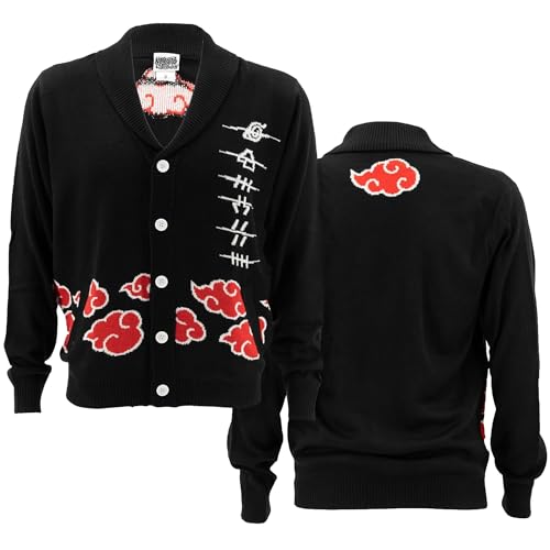 Ripple Junction Naruto Shippuden Men's Button Down Cardigan Akatsuki Anti-Village Symbols Anime Apparel Black Large