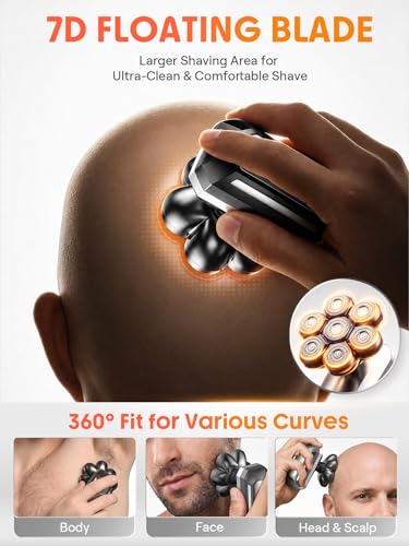 Head Shavers for Bald Men, 7D Detachable Floating Blades Electric Razor, 5-in-1 Grooming Kit, Beard Trimmer, Nose Hair Trimmer, LED Display, Wet Dry Shaver, Gifts for Men, 800mAh Large Battery — view 6