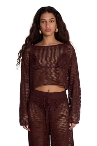 Gottex Women's Life Long Sleeve Textured Beach Top-One Size Fits Most, Open-Knit Crochet Design