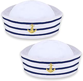 Sailor Captains Hat, White Sailors Hats for Adults Captain Cap Ideal Sailor Costume Accessories, Adult Party Hats Fancy Navy Hat Sailor Outfit Women/Man for Sea Yacht Parties and Cosplay (2 Pack)