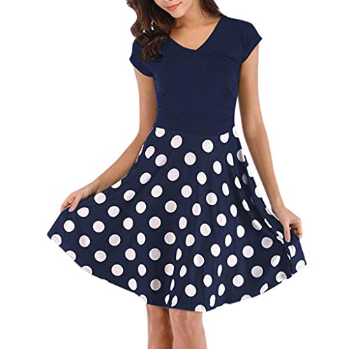 Sunnywill Women Skirt, Women’s Summer Casual Short Sleeve V-Neck Dot Dress A-Line Cocktail Party Dress Womens Comfortable Practical Tunic Dress Tassel Dress Blue