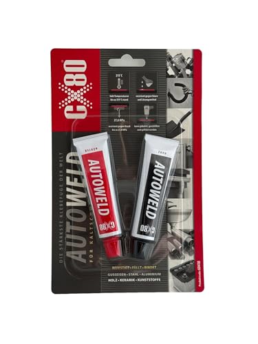 CX80 Auto World 2 x 27 g Tubo | Resina epoxi 2K | para soldadura en frío de metal, acero, madera, porcelana y plástico, repara todas las superficies duras