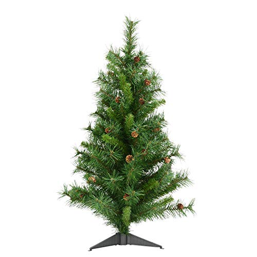 Vickerman 3' Cheyenne Pine Artificial Christmas Tree, Unlit - Faux Christmas Tree - Seasonal Indoor Home Decor - Mini Christmas Tree- Featuring Pine Cones