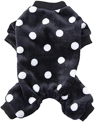Dog Pijamas for Small Dog Girl Polka Dot Flannel Puppy Pjs Fleece Dog Pajama Jammies Winter Warm Dog Clohtes with Legs Pet Doggie Onesies Jumpsuits Coat (Black, Small)