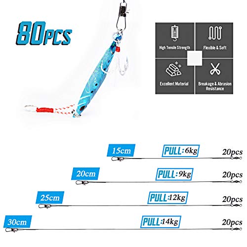 Foto von 80 pcs Stahlvorfächer mit Karabiner Wirbel Edelstahl Vorfächer für Angeln Hecht Raubfisch Edelstahl Stahlvorfächer Angelzubehör für Raubfische Hidden-Hauptschnur 15/20/25/30cm 6-14kg