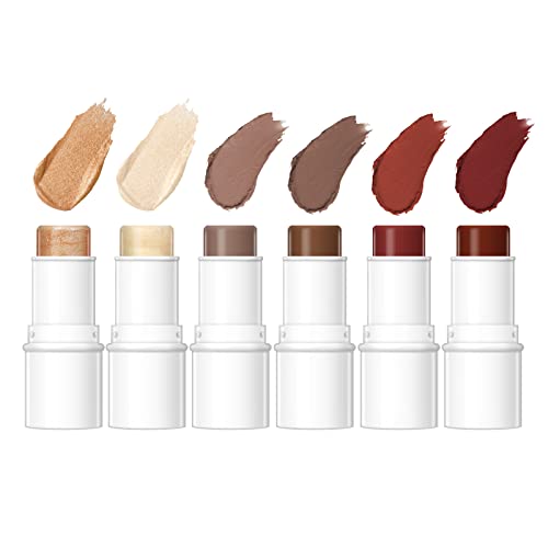 KYDA 6 Colors Highlighter Concealer Cosmetics Stick Set, 3 in 1 for Highlight Contour Blush Stick for Eyes,Cheeks,Lips with Long Wear Waterproof Natural Color Soft Texture