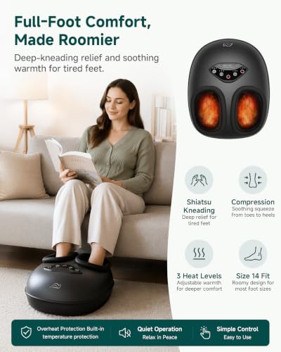 Image of Snailax Shiatsu Foot Massager with Heat & Compression, Deep Kneading Foot Massager Machine with 3 Heat Levels & Timer, Fits Men Size 14, Gift for Women Men