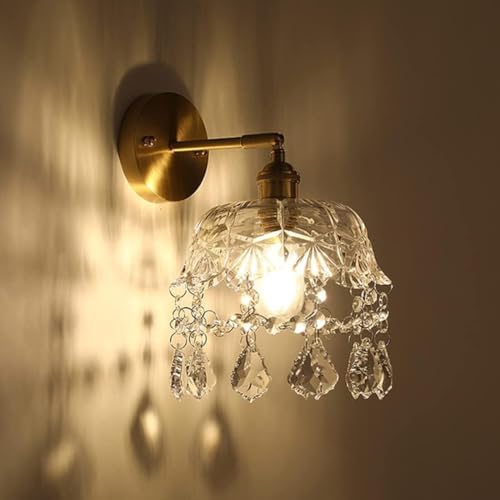Aplique de pared de cristal K9 dorado con casquillo E27 para iluminación interior vintage 4