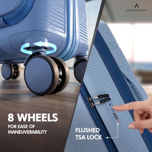 Image of Aristocrat Solana Check-in Trolley Bag 65cm | Medium | Hard Luggage | 8-Wheel Suitcase with Front Opening for Business Travel | TSA Lock with Anti-Theft Zipper | 3 Years International Warranty (Blue)