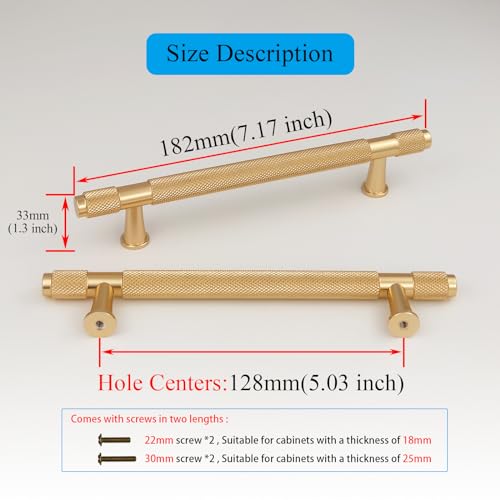 Pexintek 2 Pack Gold Modern Cabinet Handles 128mm Hole Centers Kitchen Bathroom bedrooms Study Furniture Door Vintage Pulls with Screws for Cupboards Drawer Wardrobe Dresser (Golden) - Image 4