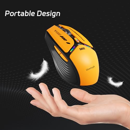 Miniatura 7 de Uiosmuph G19 Ratón Bluetooth Recargable, Ratón Inalámbrico Tri-Mode: Bt5.0 5.1 2.4g , 3 Dpi Raton Inalambrico, Nivel De Batería Visible, Con Adaptador De Receptor Nano Usb Tipo C, Amarillo