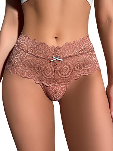 Shenhe Women's Floral Lace Criss Cross Underwear Low Rise Scallop Trim Brief Panties Dusty Pink M #TOP25