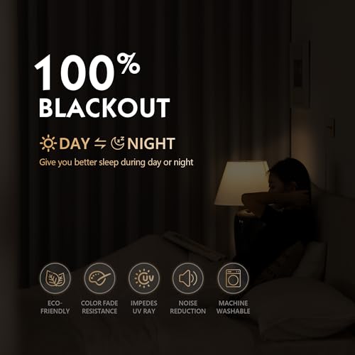 Image of FMFUNCTEX 100% Blackout Curtains for Bedroom, Khaki Curtains 84 Inches Long Textured Thermal Insulated Curtains for Living Room Drapes, Black Out Drapery Grommet Room Darkening 2 Panels