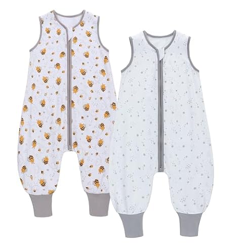 2-pack śpiworek letni dla niemowląt z nogawkami 0,5 Tog 100% bawełna śpiworek letni dla chłopców i dziewczynek marki Miracle Baby, L/95-105CM