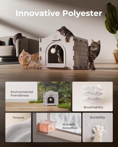 Apasiri Indoor Cat Houses for Indoor Cats, Warm Insulated Covered Cat Cave for Indoor Cats House, Strong Scratch-Resistant Capacity, Sturdy Fiber, Compatible with Heating Pads, Cat image 2