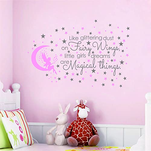 Anfrjji Fairy And Dream Wall Sticker - Removable Pvc Decal With Glittering Wings And Magical Quote - Fairy Moon And Stars Wall Art For Girls Bedroom, Kids Room -Effect 24"X35"Inch (Gray-Jwh290-Fairy Wings) #TOP4