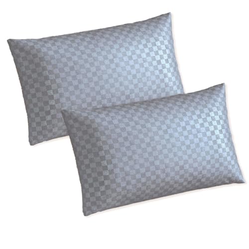 Image of Trance Home Linen 300TC 100% Cotton Jacquard Checks Pillow Covers | Set of 2 Pillow Cases |Standard Size (18 x 28 inch, Slate Blue)