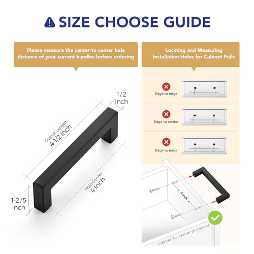 Image of Ravinte 10 Pack 4 Inch Kitchen Square Cabinet Handles Matte Black Cabinet Pulls Black Drawer Pulls Kitchen Cabinet Hardware Handles