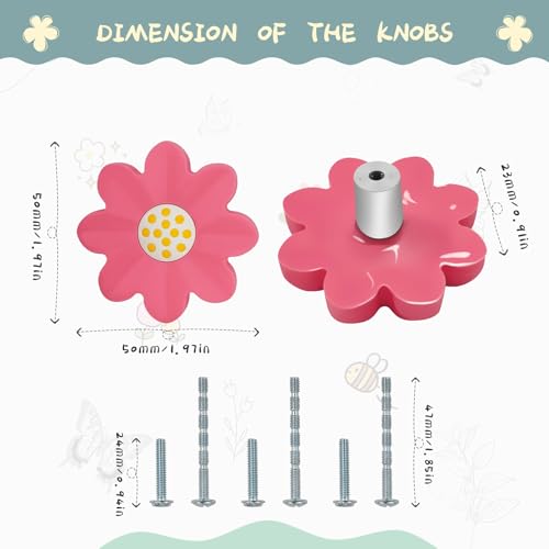 CcHhyyt Mystisches Garten Serie Cartoon Form Weiche Gummi Knöpfe Für Kinder Mädchen Jungen Schrankgriff Schubladenknöpfe Für Kinderzimmer Schränke Spielzeug 6 Stück (Rosa Blume)