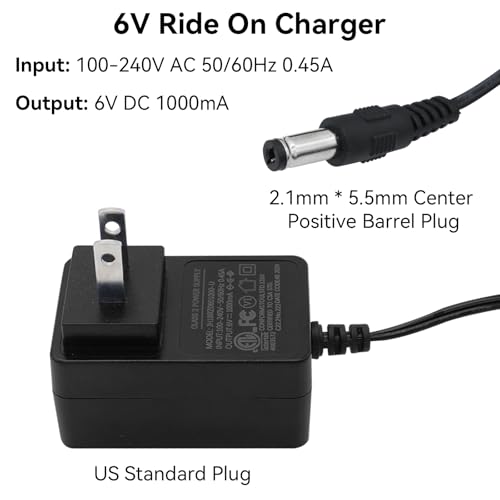 Tosiicop 6V Battery Charger for Kids Ride On Car Toy - 6 Volt Electric Bumper Cars Chargers for Power Wheels ATV Quad SUV Jeep Riding Car Toy Replacement Chargers Adapter Accessories