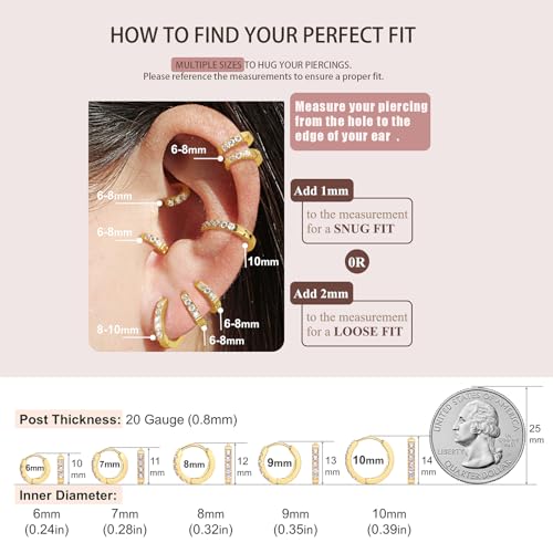 TDEBA Small Huggie Hoop Earrings with Cubic Zirconia, Silver or 14k Gold Plated Birthstone Cartilage Piercing Earrings for Women, Birthday Jewelry3