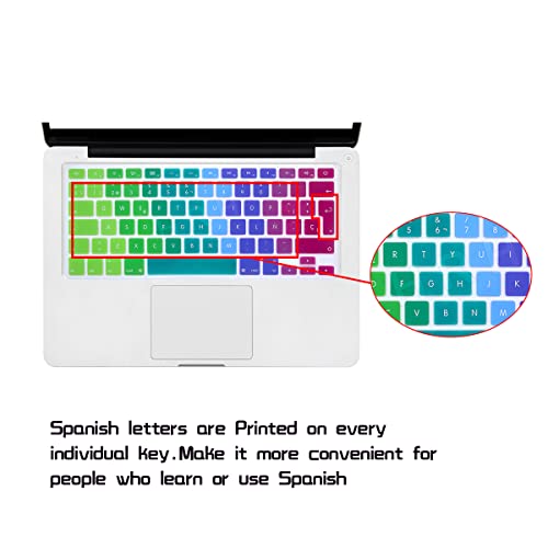 Hrh Spanish Silicone Keyboard Cover Skin For Macbook Air 13,For Macbook Pro 13/15/17 (With Or W/Out Retina Display, 2015 Or Older Version)&For Imac Older Eu Layout Keyboard Protector-Rainbow #TOP2