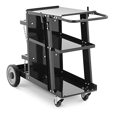 Stamos Germany Steel Welding Cart Welding Trolley Welder Handle Angled Top 3 Shelves Black 65kg S-WECA-1 (Steel, Working Height 75cm, 4 Wheels) Cover