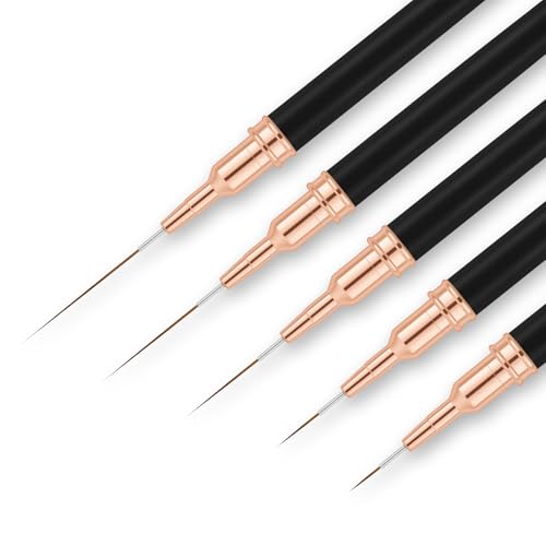 AYBUY Pinceles para Uñas Fino Decoracion Nail Art, 5 pcs 7/9/11/15/25 mm Pincel Fino para Uñas, detalles finos con Tapa para Casa Bricolaje de Uñas, Pintar y Decoración de Uñas (Negro)