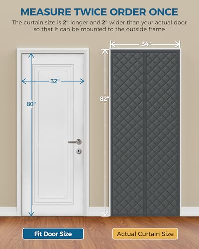 Image of Augblinds Thermal Insulated Door Curtain, Magnetic Closure, 32 x 80, Gray | Quilted Oxford fabric, insulated cotton fill, magnetic center opening, helps reduce cold drafts at front, back and side doors