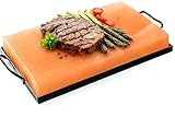 Himalayan Rock Salt Block Cooking Plate for Cooking, Grilling, Cutting and Serving, Food Grade Salt with Metal Steel, free wooden spoons, Tray Set – 12x8x1.5”.